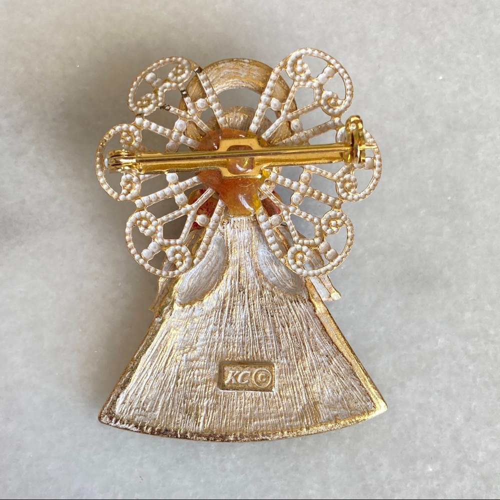 VINTAGE • Kenneth Cole Pearlcore Angel Rose Brooch Faux Pearl Grandmacore Cupid - Picture 3 of 5